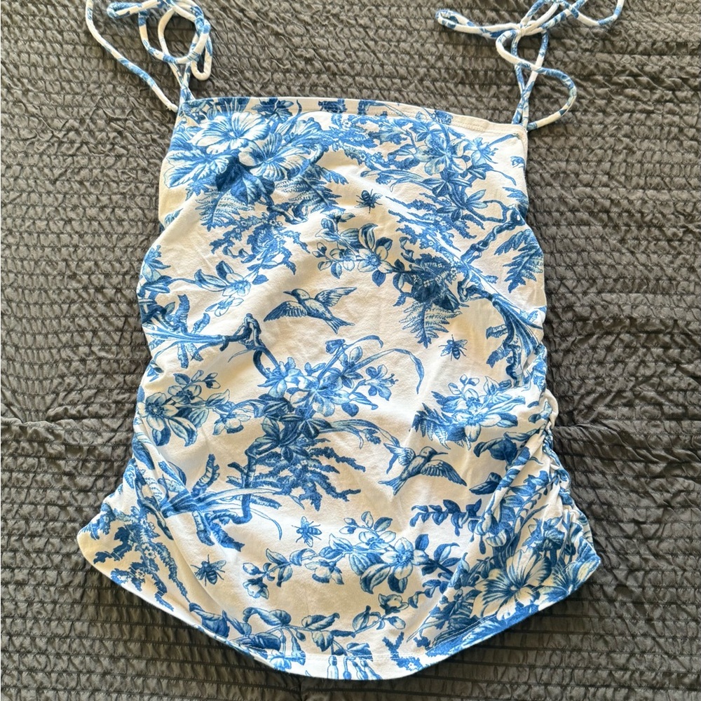 Anthropologie / Maeve Blue and White Floral Print Top